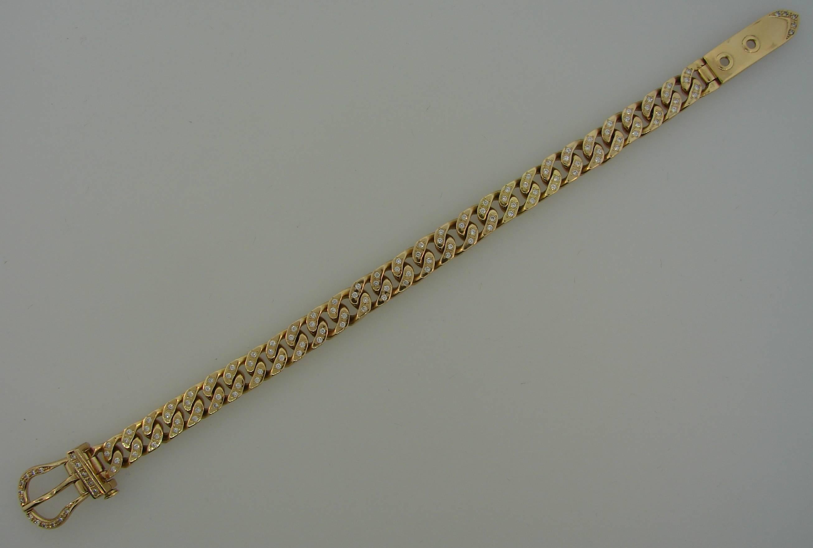 1970s Hermes Diamond Yellow Gold Buckle Link Bracelet 2