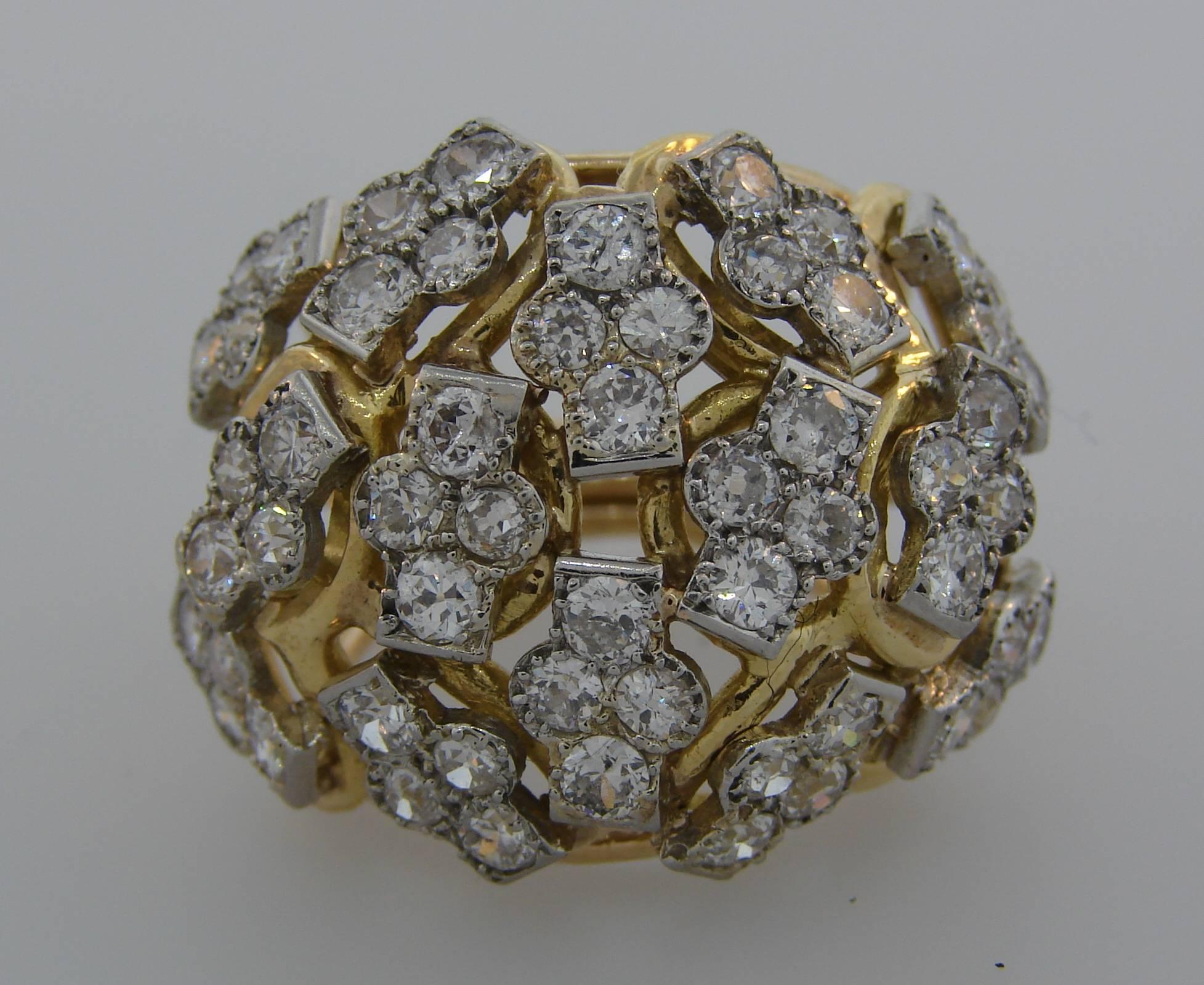 Women's Seaman Schepps Diamond Yellow Gold Platinum Ring, 1950s