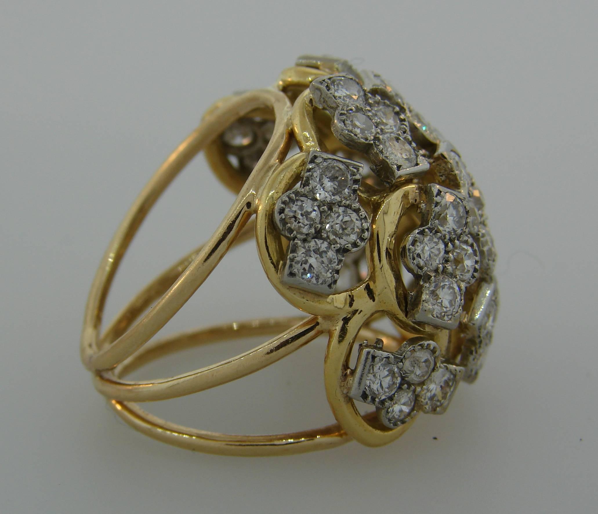 Seaman Schepps Diamond Yellow Gold Platinum Ring, 1950s 1
