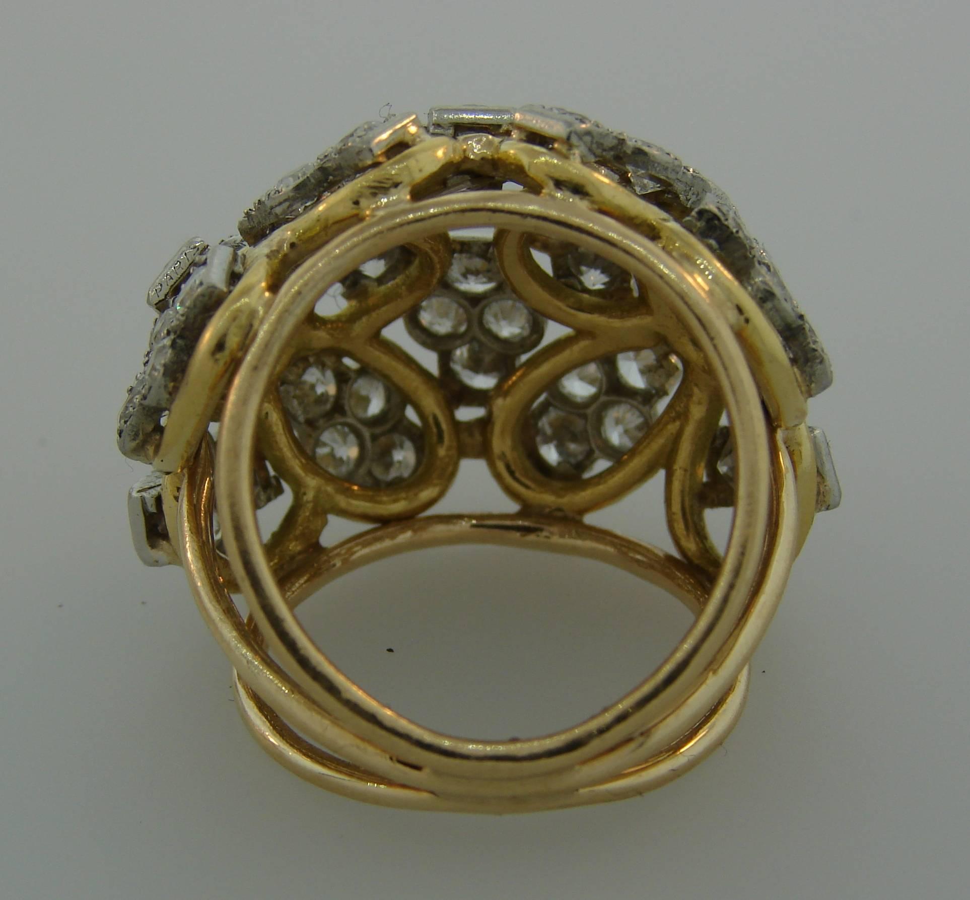 Seaman Schepps Diamond Yellow Gold Platinum Ring, 1950s 2