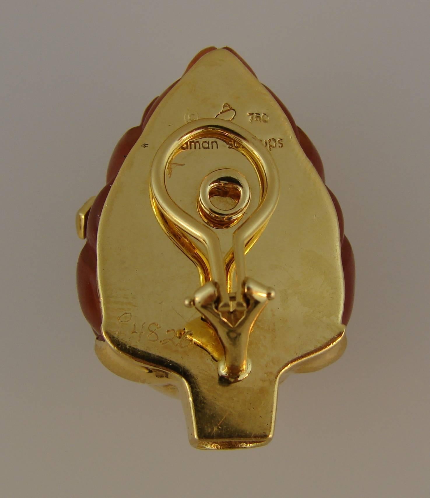Seaman Schepps Carnelian Yellow Gold Artichoke Earrings 1