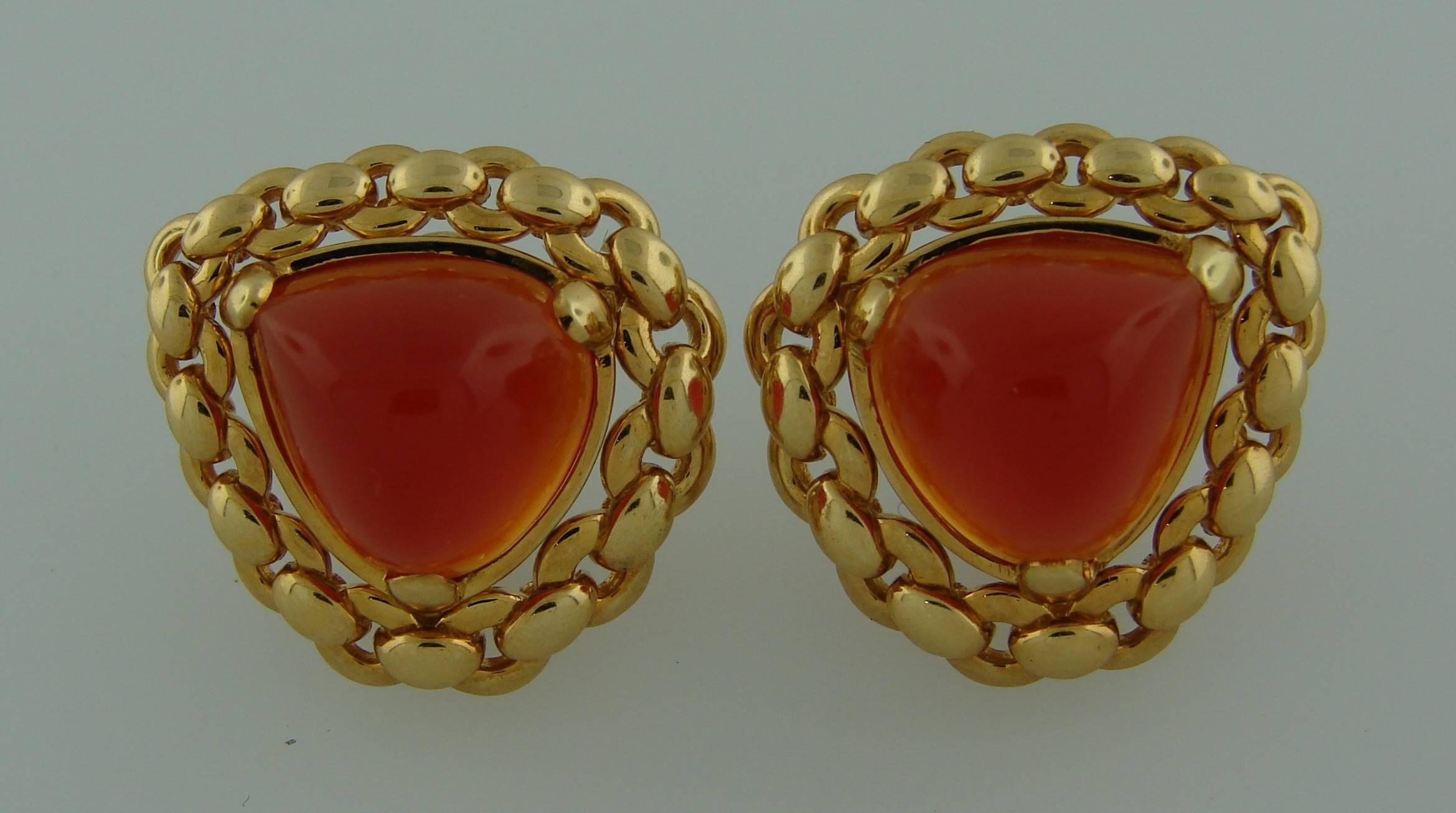 1980s Hermes Carnelian Yellow Gold Earrings and Bracelet Set 1