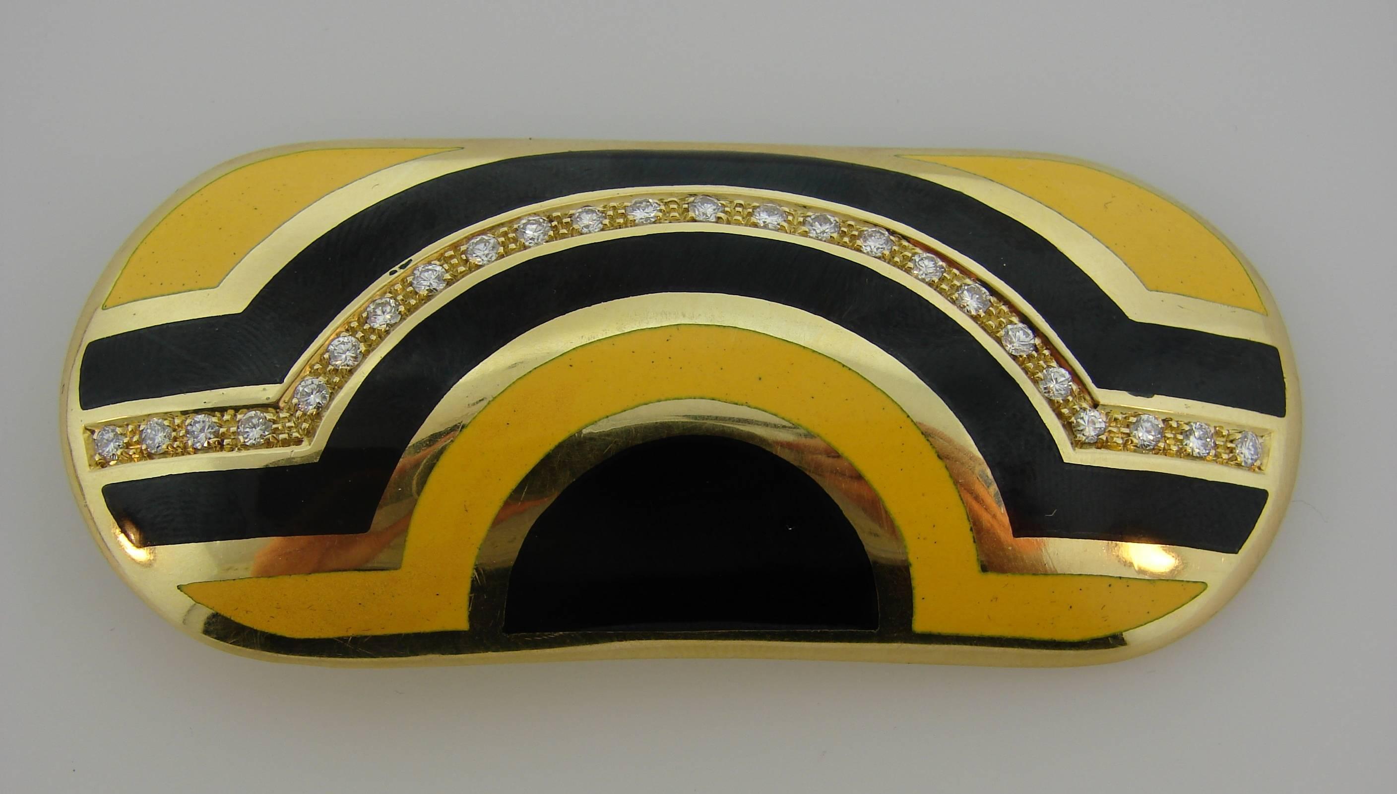 Cartier Diamond Enamel Yellow Gold Pin Brooch Pendant Clip, 1970s In Excellent Condition In Beverly Hills, CA