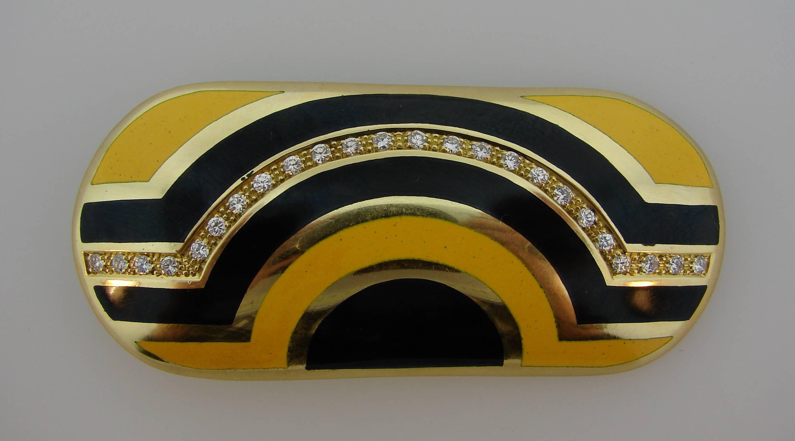Women's or Men's Cartier Diamond Enamel Yellow Gold Pin Brooch Pendant Clip, 1970s