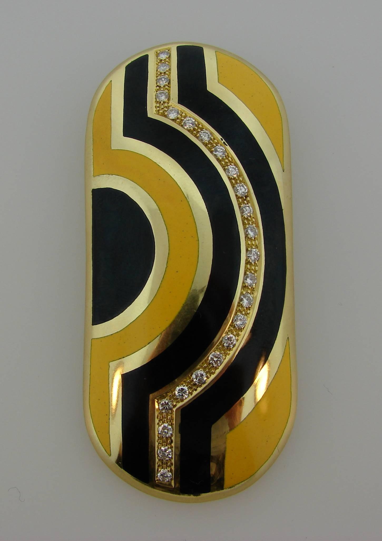 Cartier Diamond Enamel Yellow Gold Pin Brooch Pendant Clip, 1970s 1