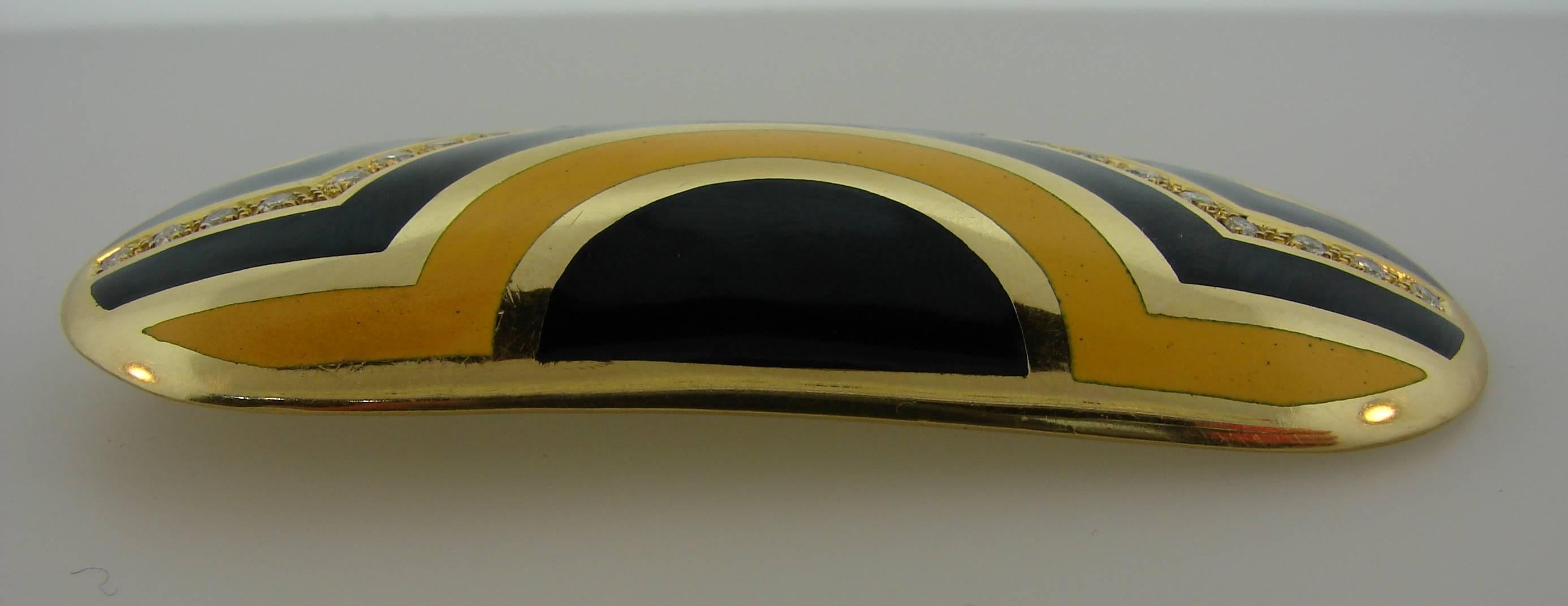 Cartier Diamond Enamel Yellow Gold Pin Brooch Pendant Clip, 1970s 2