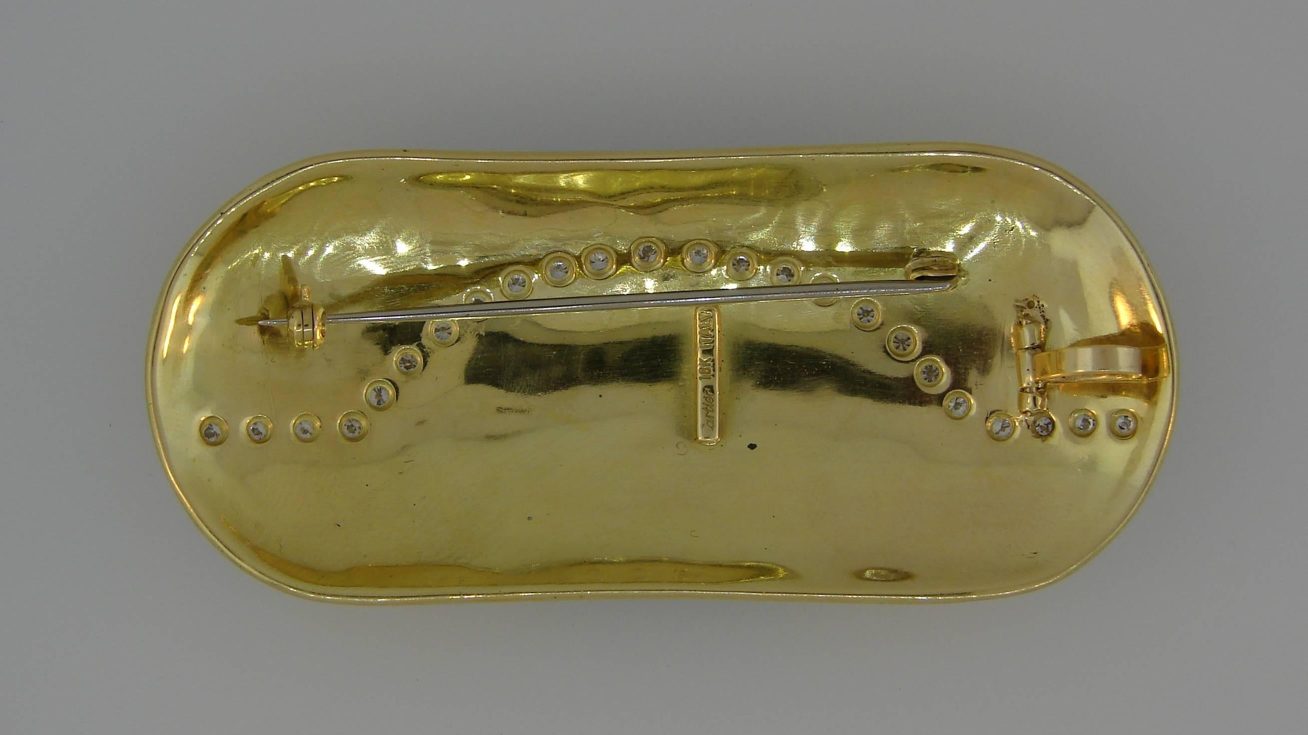 Cartier Diamond Enamel Yellow Gold Pin Brooch Pendant Clip, 1970s 3