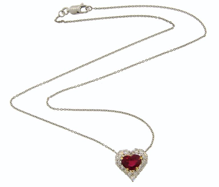 Graff HeartShape Ruby Diamond Platinum Pendant Necklace at 1stDibs