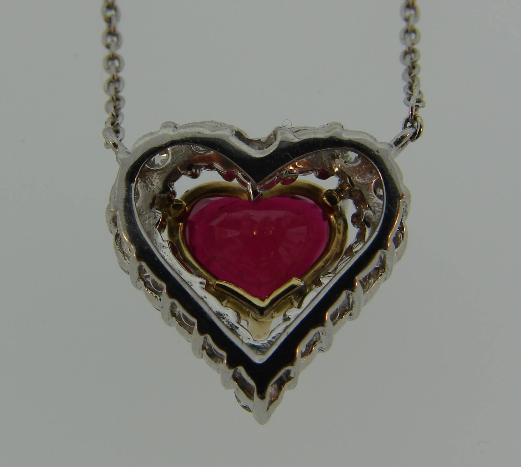 Women's or Men's Graff Heart-Shape Ruby Diamond Platinum Pendant Necklace