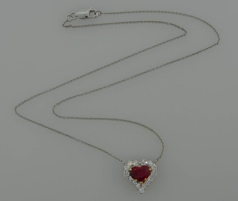 Graff HeartShape Ruby Diamond Platinum Pendant Necklace at 1stDibs