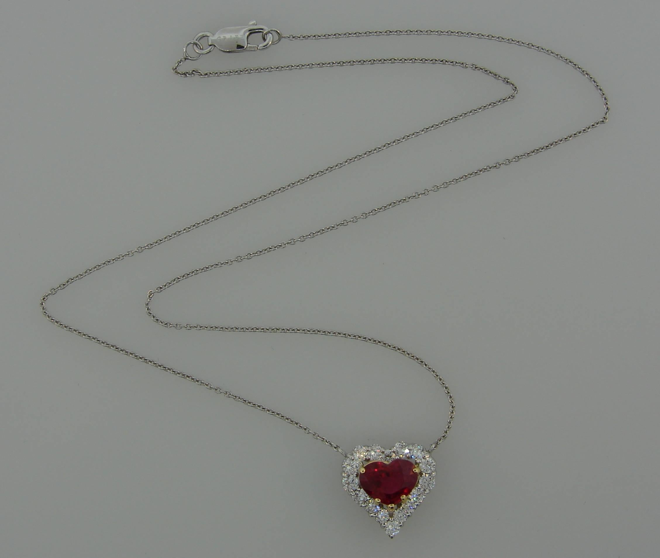 Graff Heart-Shape Ruby Diamond Platinum Pendant Necklace 1