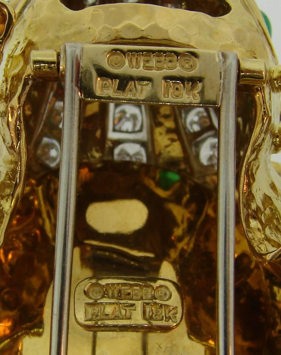 1980s David Webb Rock Crystal Diamond Emerald Yellow Gold Frog Pin Brooch Clip 4