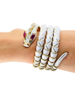 Seltenes Vintage-Armband „Bulgari Dragon“ von Bvlgari aus 18-karätigem Weißgold mit weißem Emaille