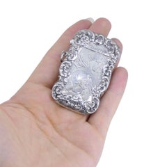 Antique Sterling Silver Vesta Case Match Holder Engraved Circa 1900s