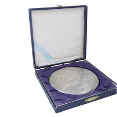 Vintage Sterling Silver Mirror Compact Engraved Japanese Landscape Mid Century