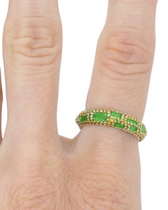 Cartier Vintage 18k Gold Green Enamel Band Beaded Ring