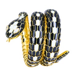 Bvlgari Bulgari Serpenti Bracelet 18k Gold Diamond & Enamel Coil Bracelet