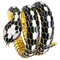 Bvlgari Bulgari Serpenti Bracelet 18k Gold Diamond & Enamel Coil Bracelet