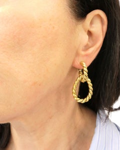 Vintage Tiffany & Co. 18k Gold Drop Earrings Rope Design Detachable