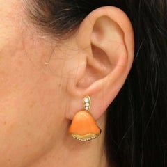 VCA Van Cleef & Arpels Coral Bell Diamond 18K Gold Vintage Earrings