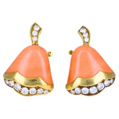 VCA Van Cleef & Arpels Coral Bell Diamond 18K Gold Vintage Earrings
