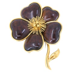 Vintage Van Cleef & Arpels Brooch 18k Gold Wood Clematis Collection
