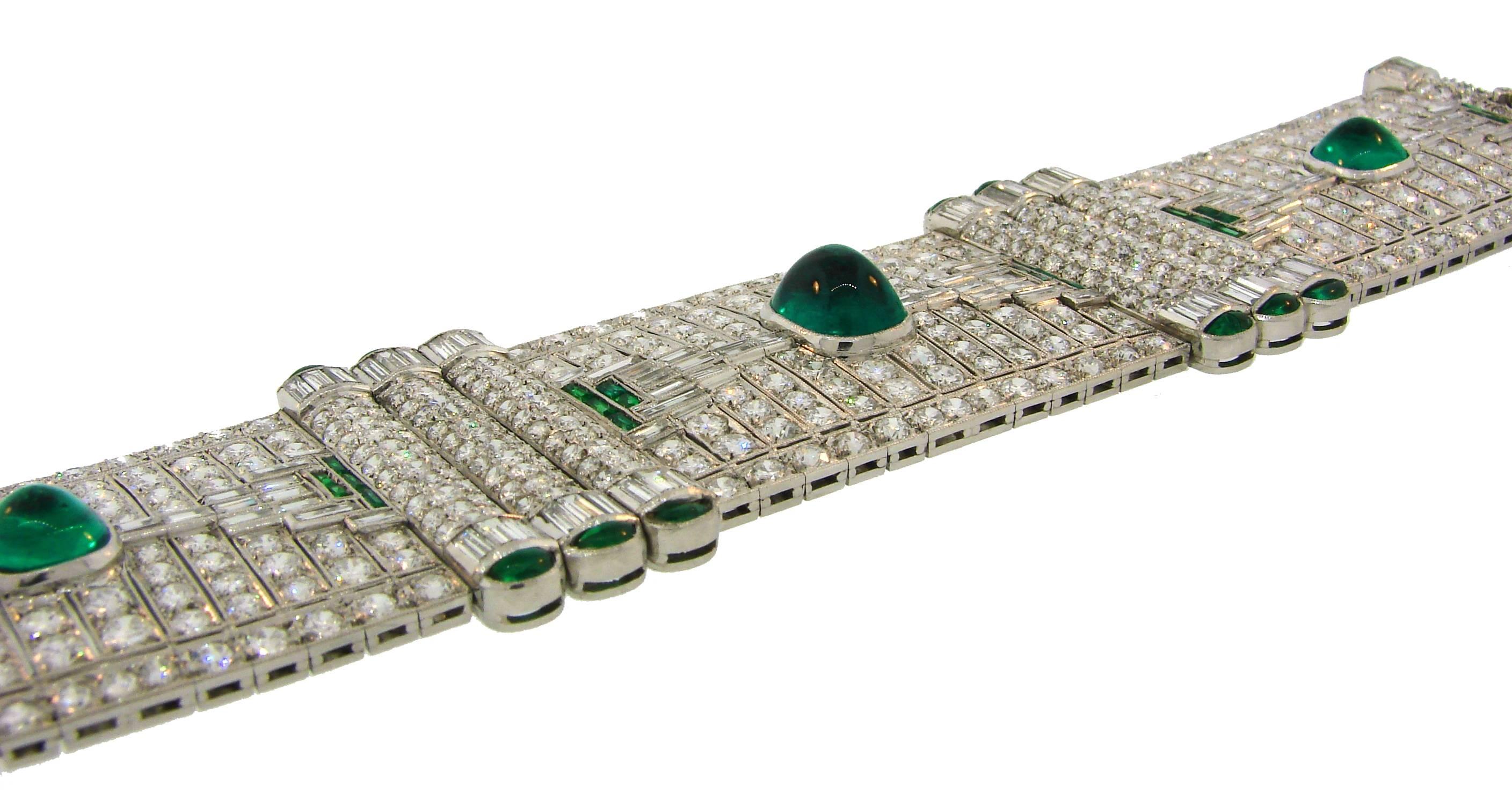 Magnificent Art Deco Colombian AGL Emerald Diamond Platinum Bracelet Levy-Wander 1