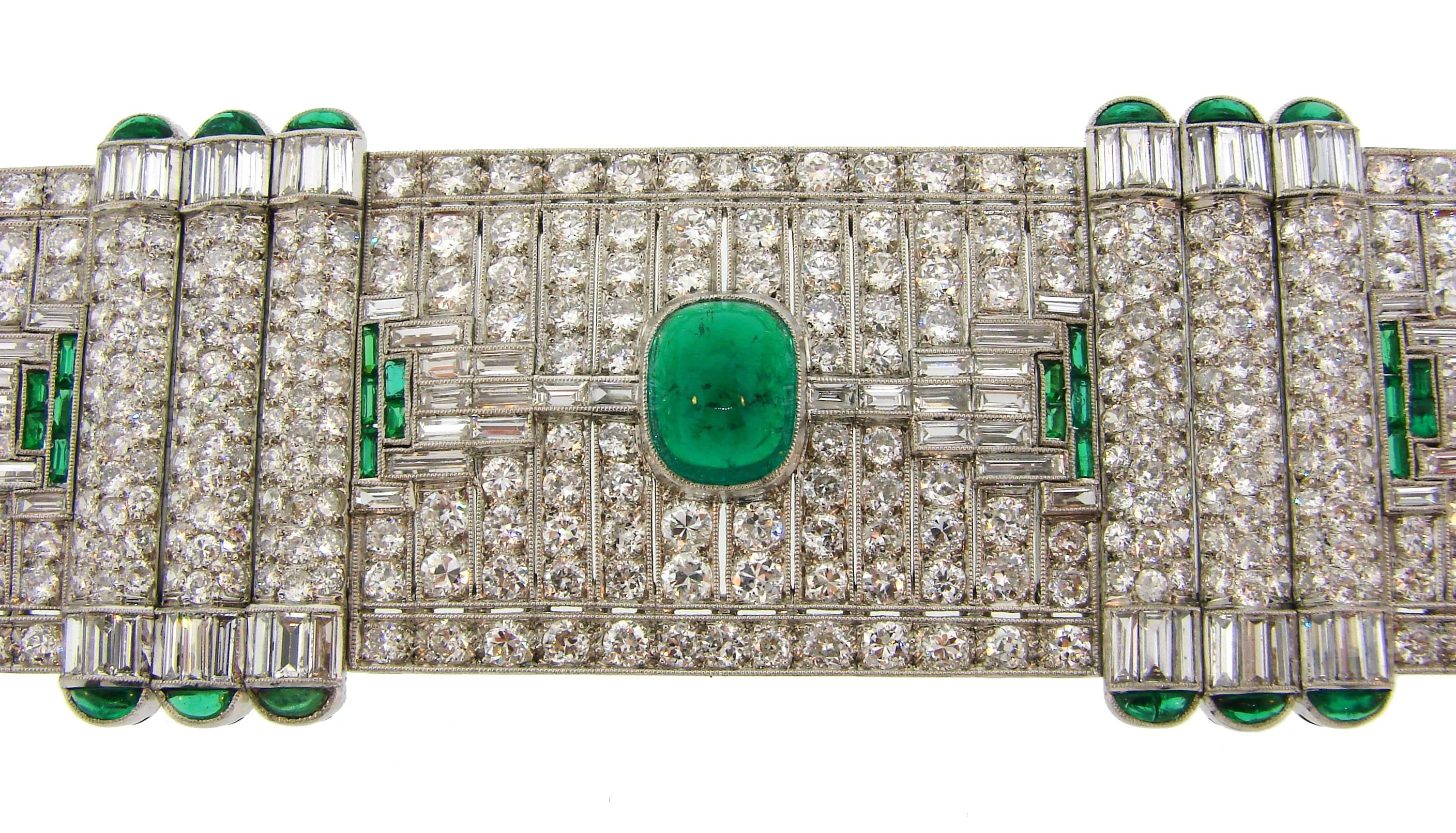 Magnificent Art Deco Colombian AGL Emerald Diamond Platinum Bracelet Levy-Wander 2