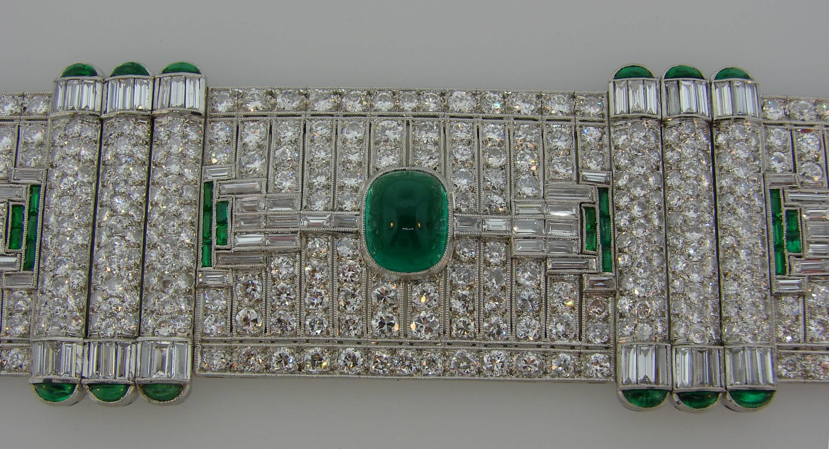 Magnificent Art Deco Colombian AGL Emerald Diamond Platinum Bracelet Levy-Wander 3