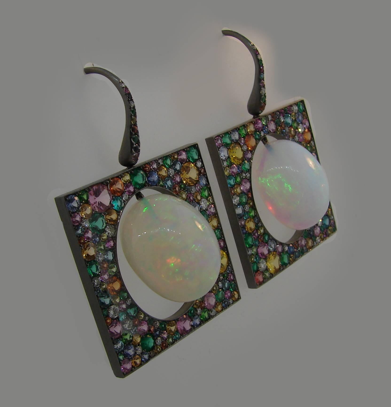 Women's Theodoros Earrings 18k Gold Opal Multicolored Gemstones For Sale