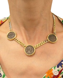 Bvlgari Bulgari Monete Coin Necklace 18k Tri Color Gold Chain Necklace