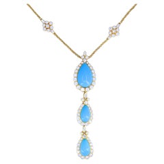 Chaumet Paris 18k Gold Diamond Turquoise Drop Necklace Three-Tiered Necklace