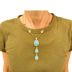Chaumet Paris 18k Gold Diamond Turquoise Drop Necklace Three-Tiered Necklace