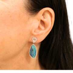 Spectacular Australian Boulder Opal Diamond 18K White Gold Drop Earrings