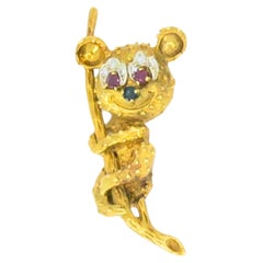 Spilla vintage in oro 18 carati con koala su un ramo, con rubini, zaffiri e diamanti