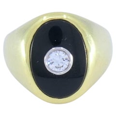 Cartier Ring 18k Gold Signet Ring Diamond Onyx Vintage Jewelry
