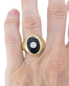 Cartier Ring 18k Gold Signet Ring Diamond Onyx Vintage Jewelry