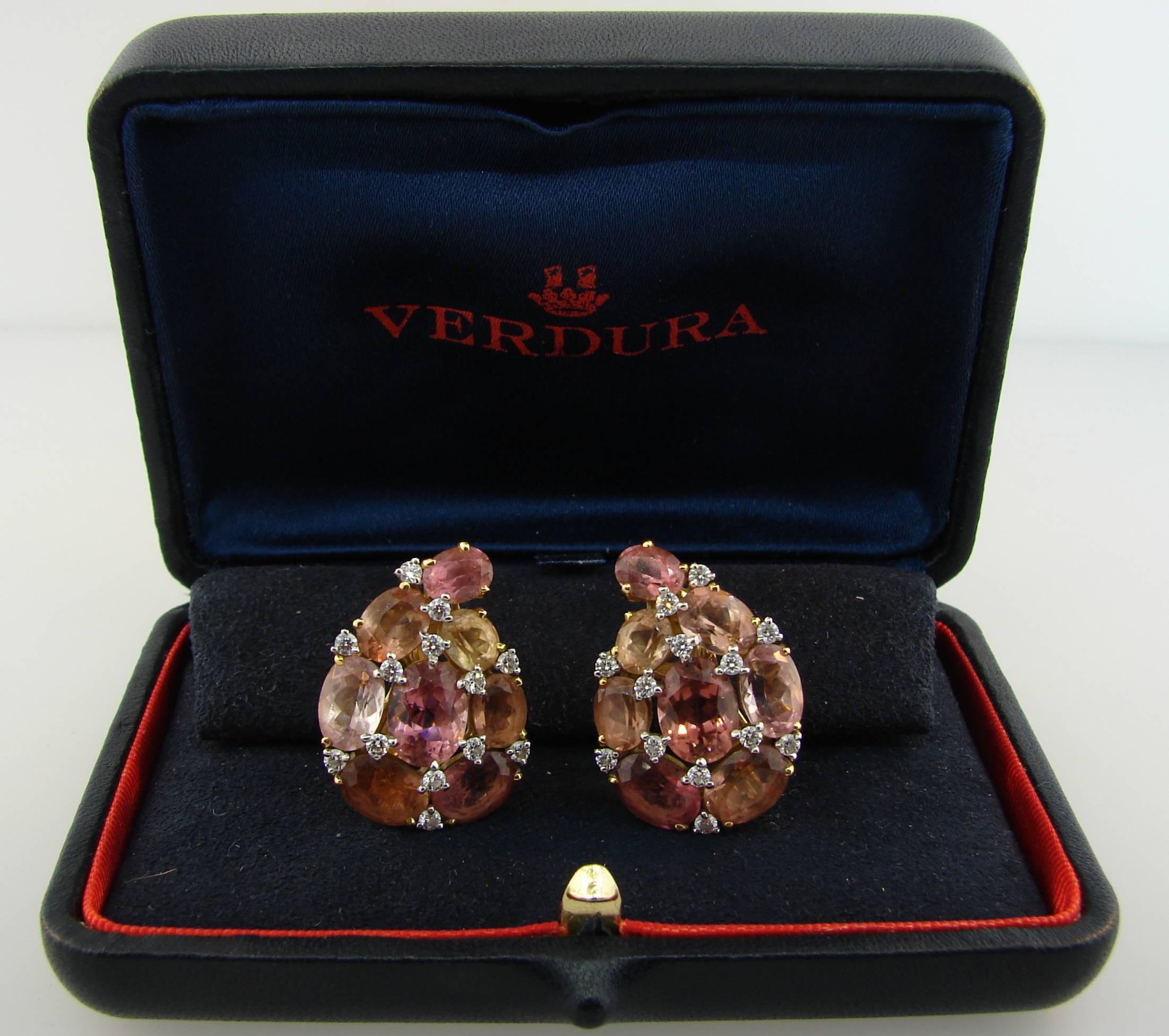 Women's Verdura Tourmaline Diamond Yellow Gold Earrings
