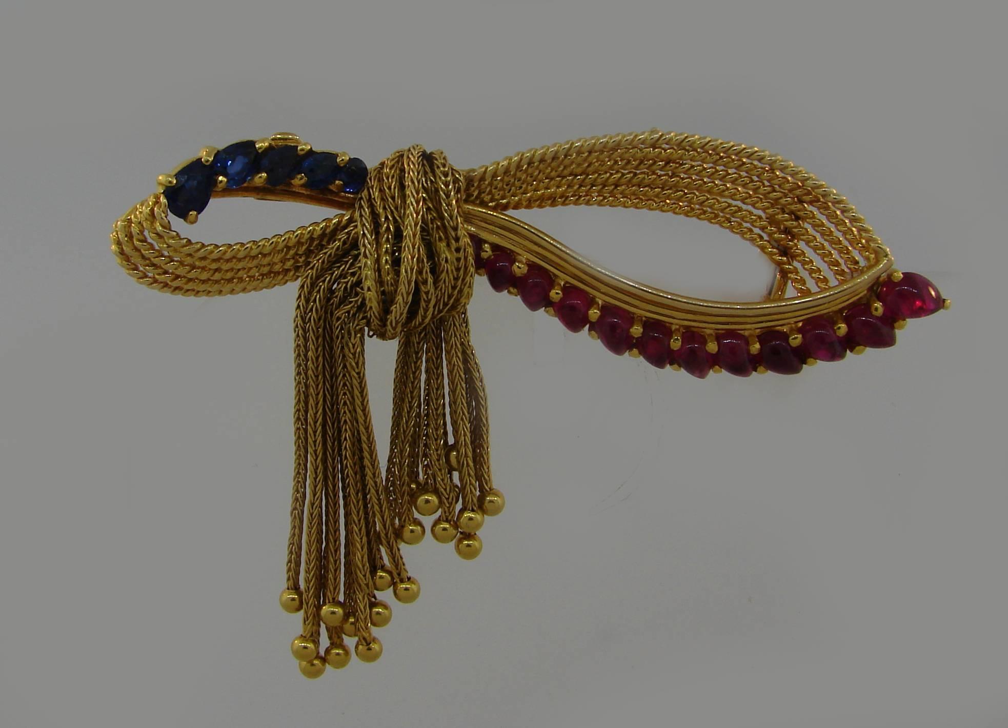 Marchak Paris Ruby Sapphire Yellow Gold Clip Brooch Pin In Excellent Condition In Beverly Hills, CA