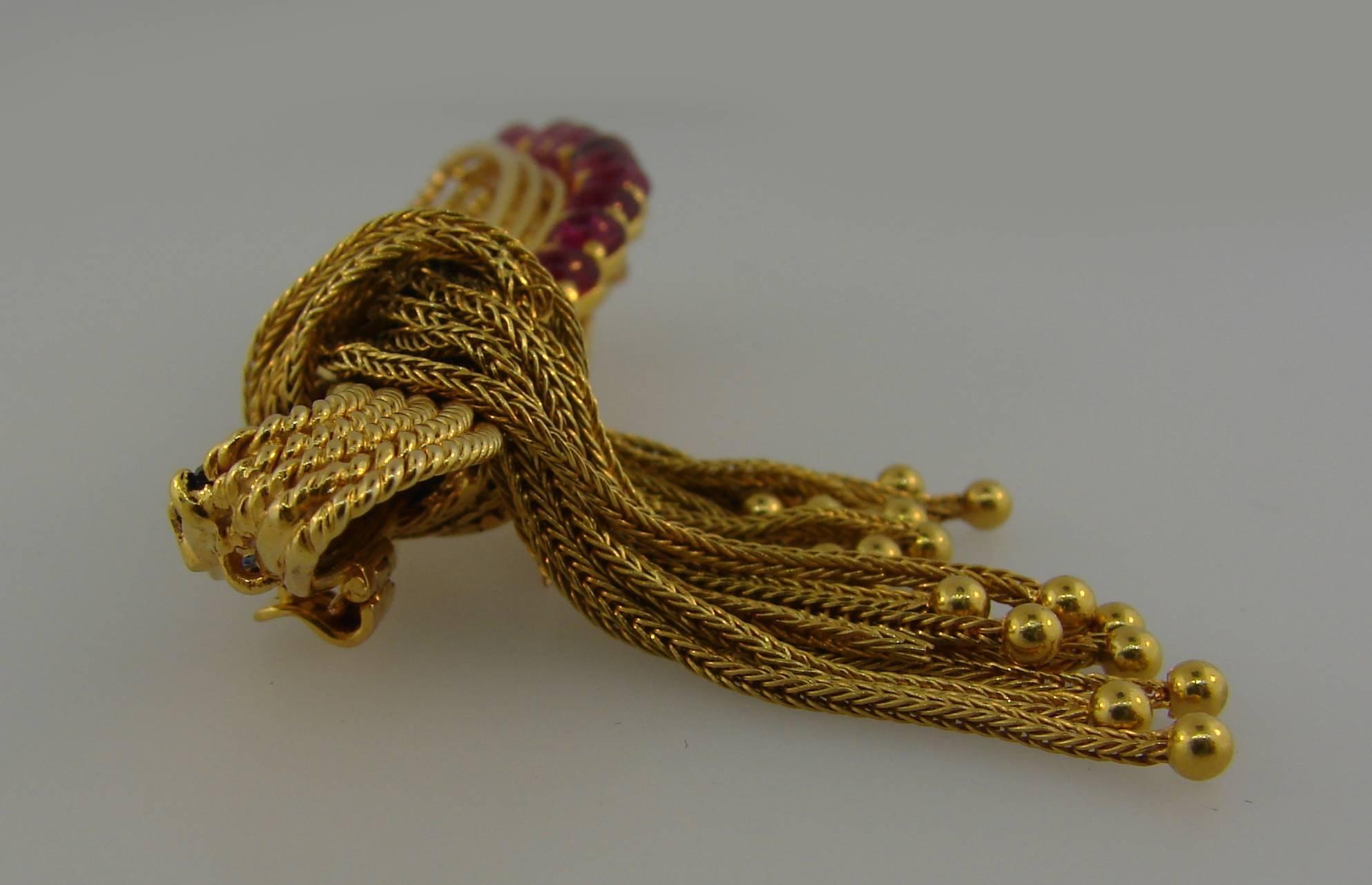 Marchak Paris Ruby Sapphire Yellow Gold Clip Brooch Pin 1