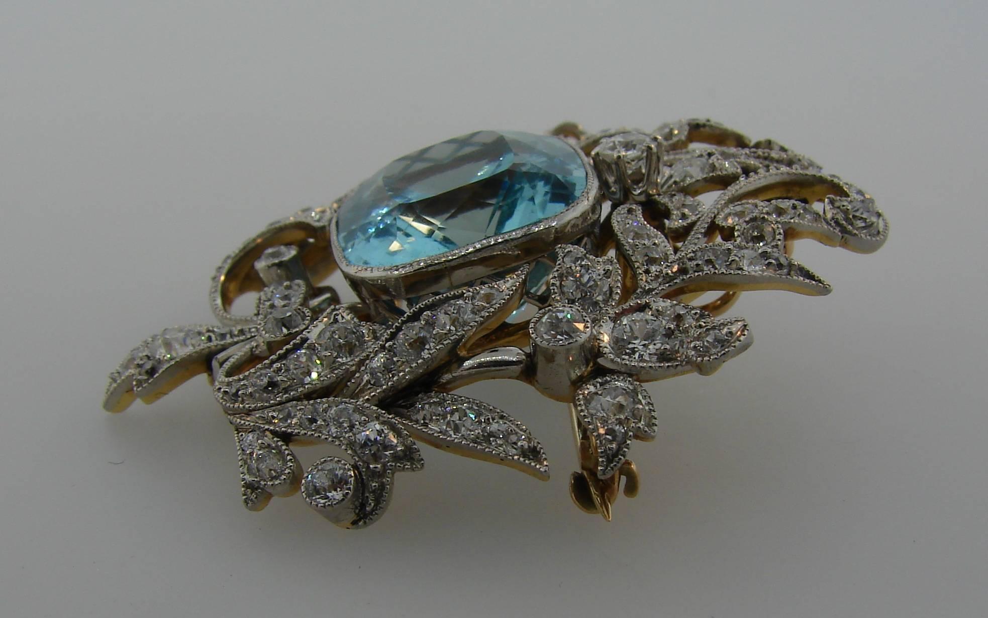 Black, Starr and Frost Aquamarine Diamond Platinum Gold Pendant Pin Brooch In Excellent Condition In Beverly Hills, CA