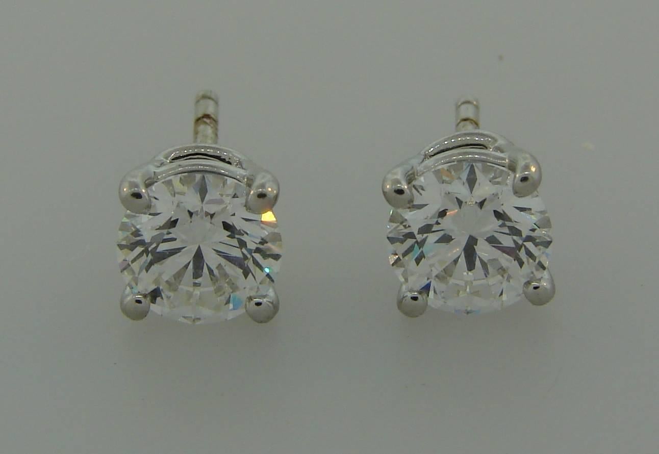 Women's or Men's Tiffany & Co. 2.18 Carat F VVS Diamond Platinum Stud Earrings