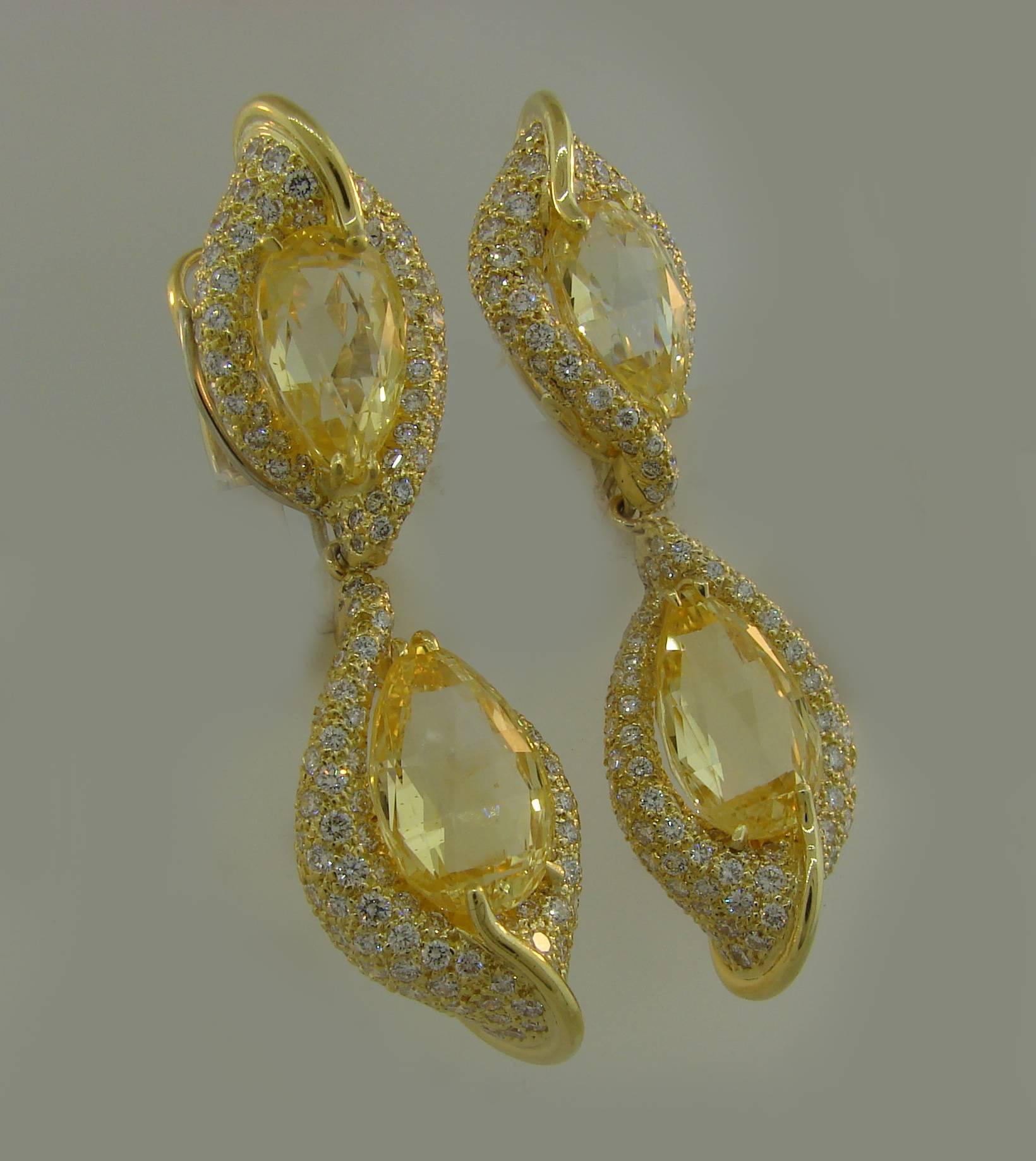 Women's Henry Dunay Yellow Sapphire Diamond Gold Earrings