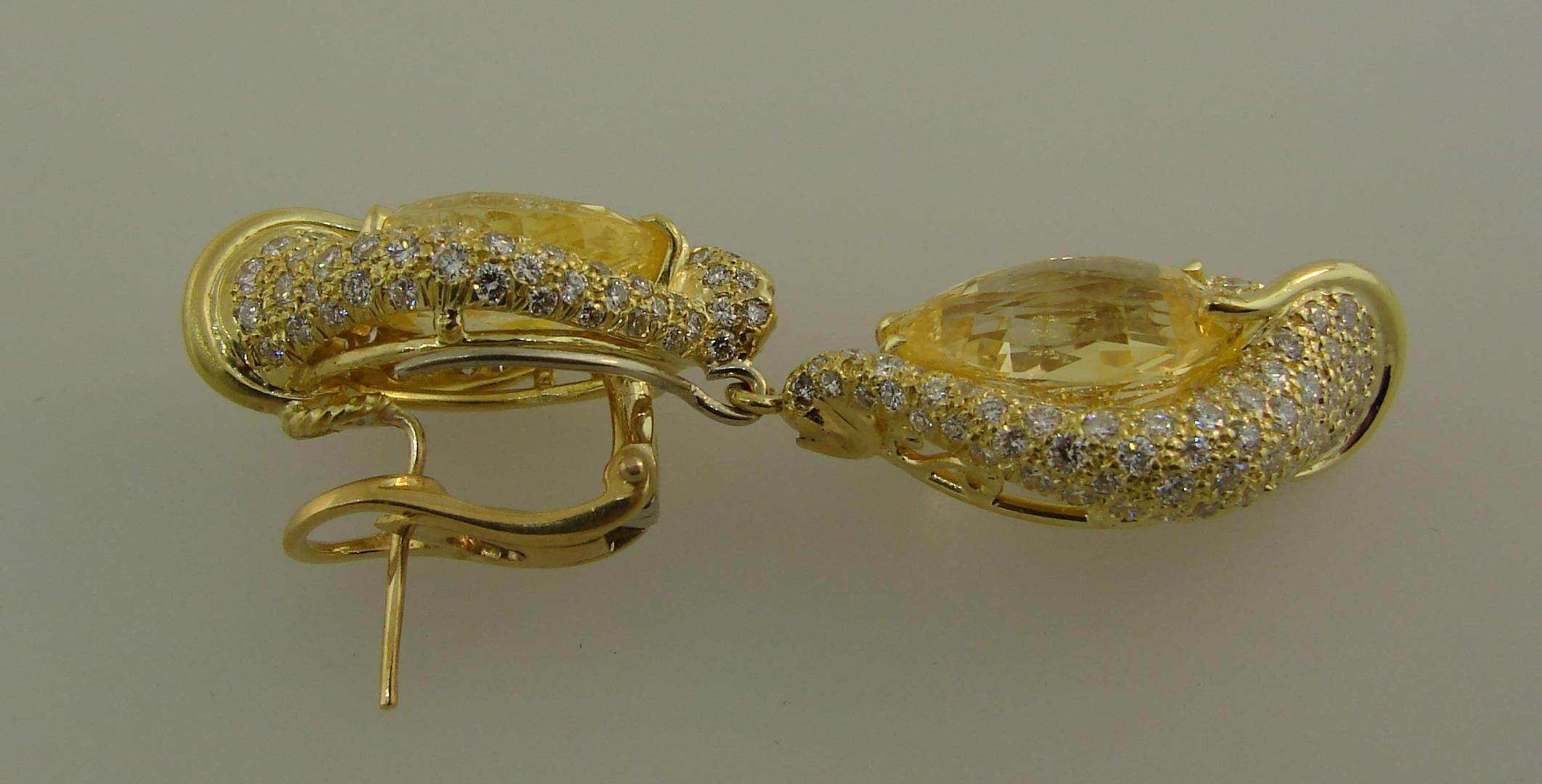 Henry Dunay Yellow Sapphire Diamond Gold Earrings 2