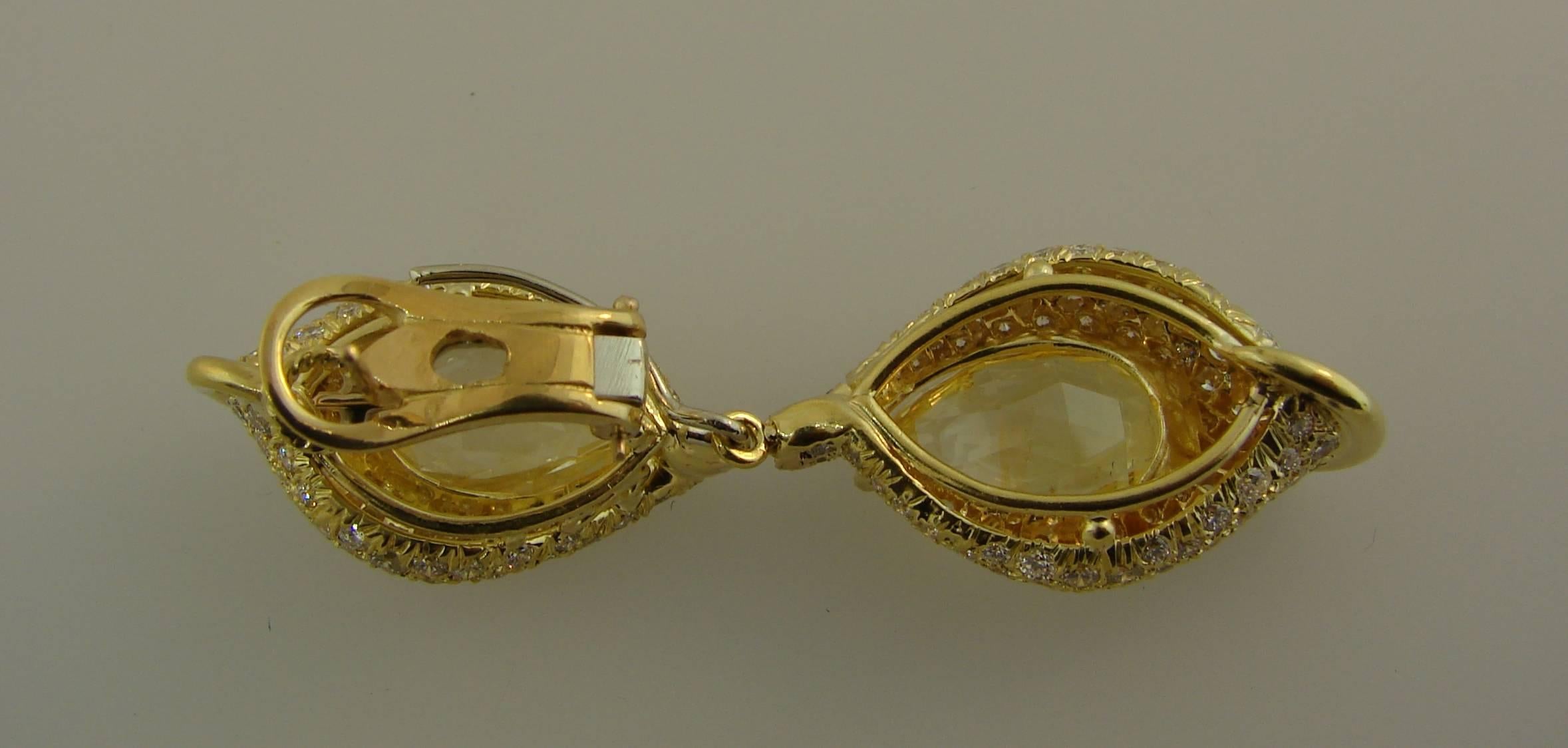 Henry Dunay Yellow Sapphire Diamond Gold Earrings 3