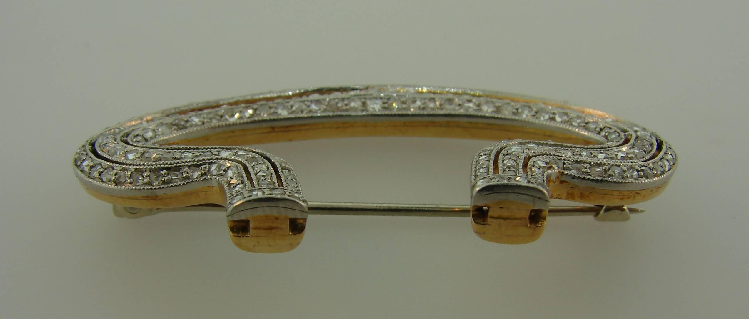 Women's or Men's Edwardian Diamond Platinum Gold Brooch Pin Clip