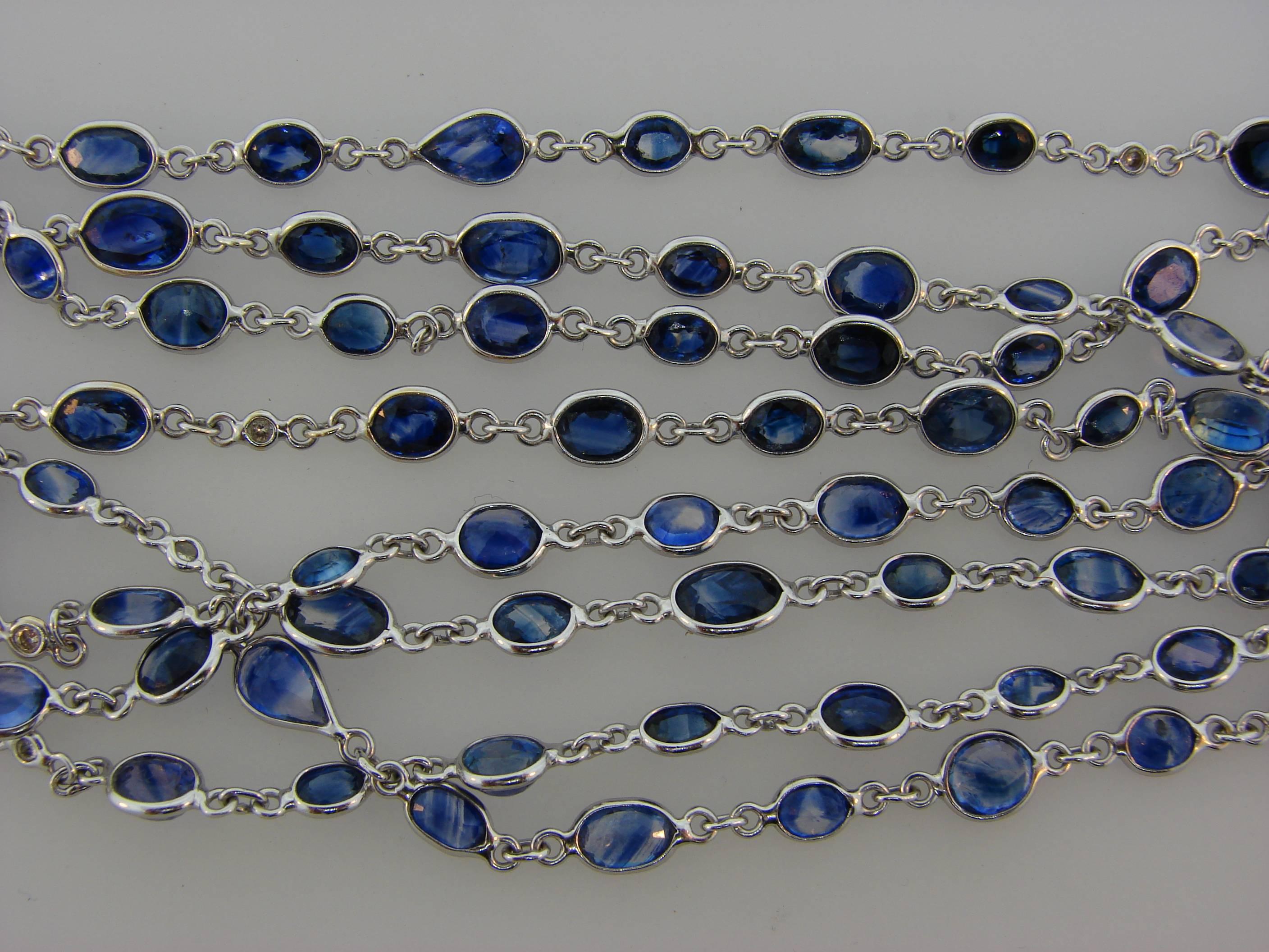 Sapphire Diamond by the Yard White Gold Chain Necklace In Excellent Condition In Beverly Hills, CA