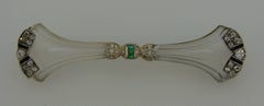 Carved Rock Crystal Diamond Emerald Onyx Silver Gold Clip Pin Brooch Art Deco