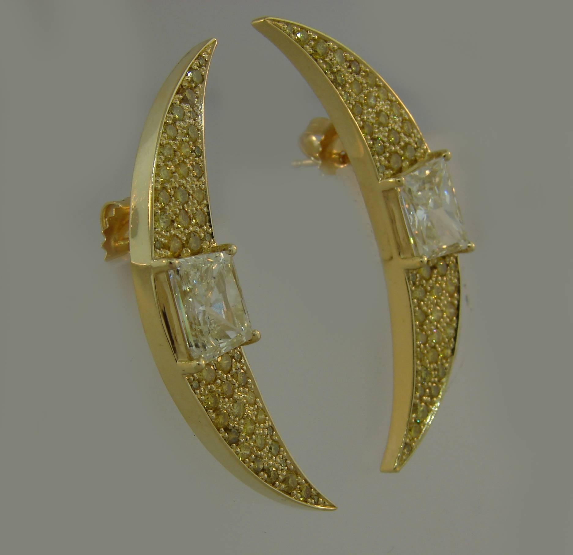 Mixed Cut Fancy Yellow Diamond Gold Earrings For Sale