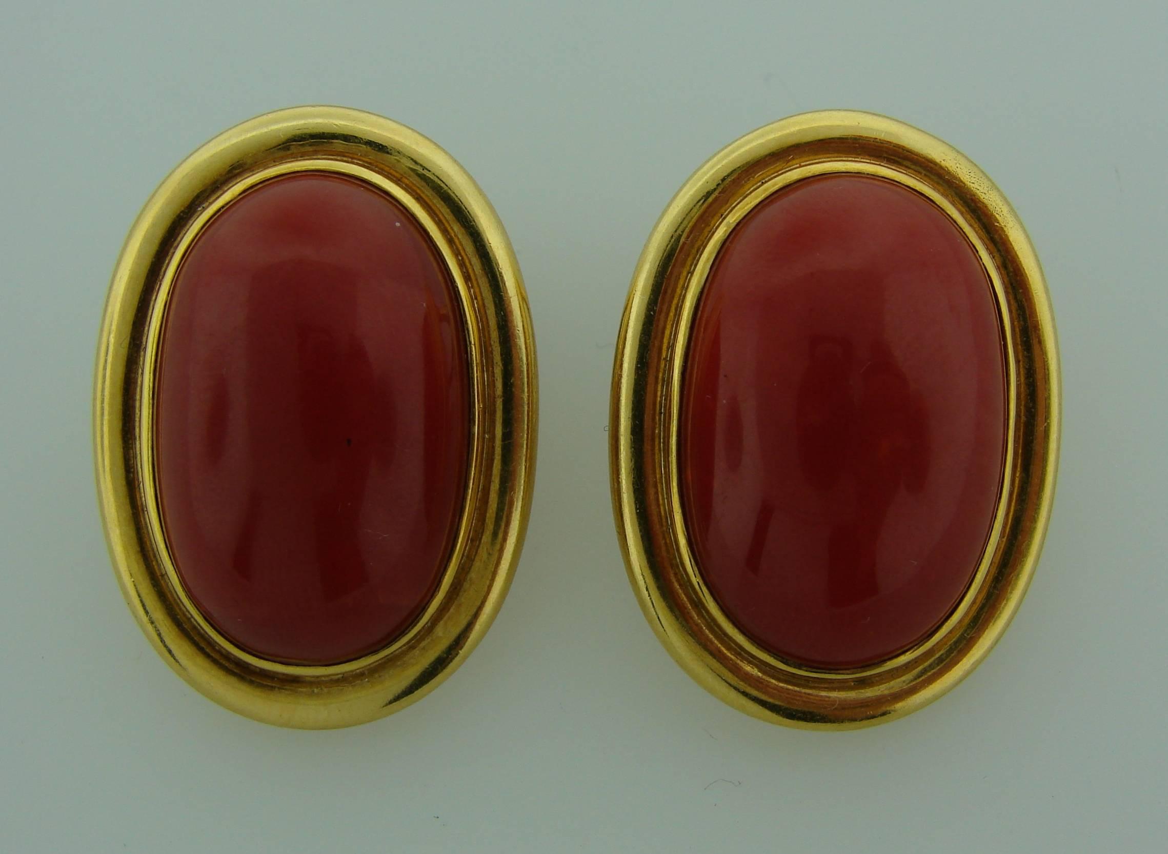 Tiffany & Co. Paloma Picasso Coral Yellow Gold Earrings In Excellent Condition In Beverly Hills, CA